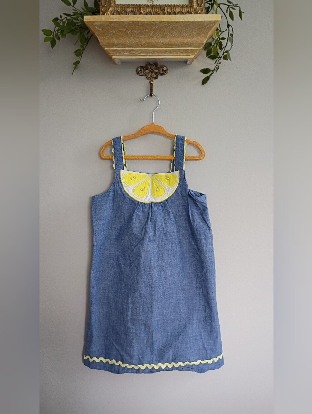 Girls Chambray Lemon Applique Sundress - Blue & Yellow